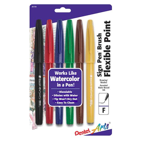 Pentel Arts® Sign Pen® 6 Color Brush Tip Pens Set